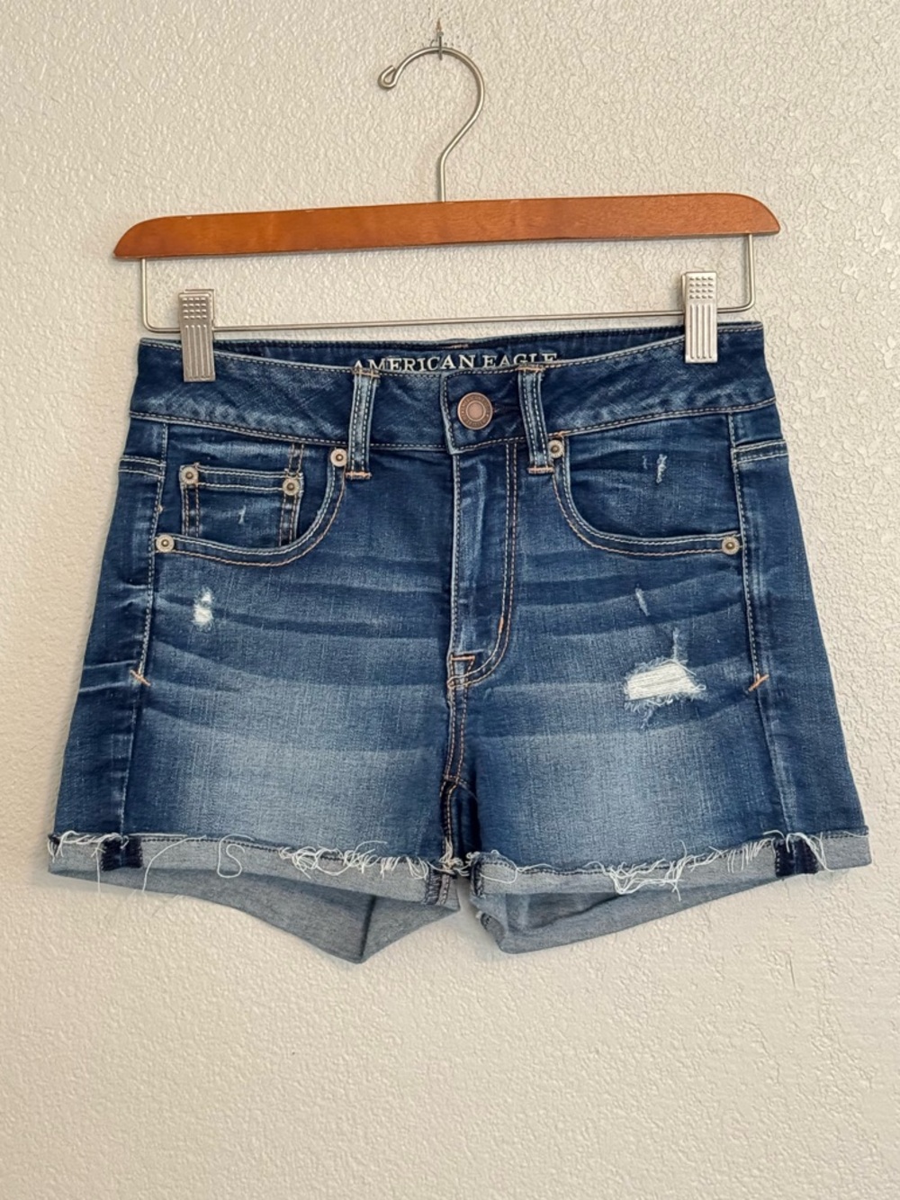 Y2K 2014 American Eagle Super Stretch Mid Rise Distressed Denim Shorts